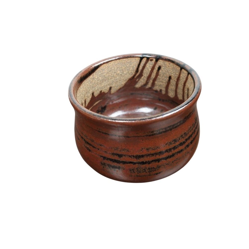 Vintage Handmade Ceramic Brown Glazed Studio Pottery Bowl Drip Primitive Rustic